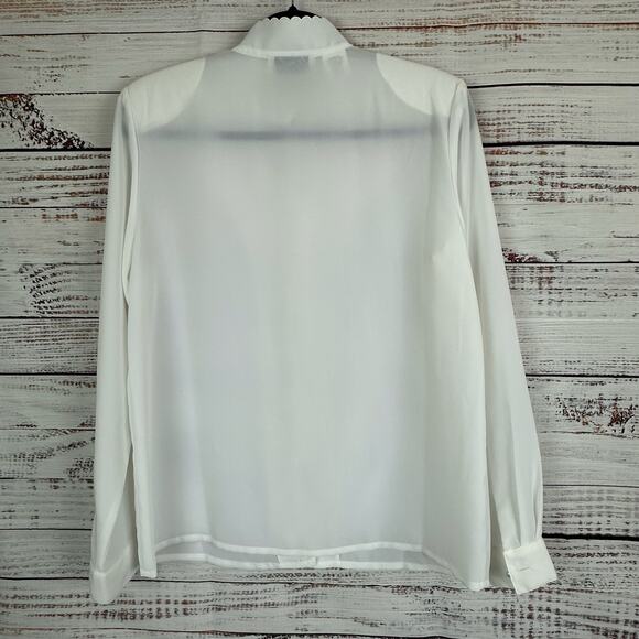 Womens Kathy Che White Victorian Romantic Pearl Button High Neck Satin Blouse 8 - Picture 5 of 7